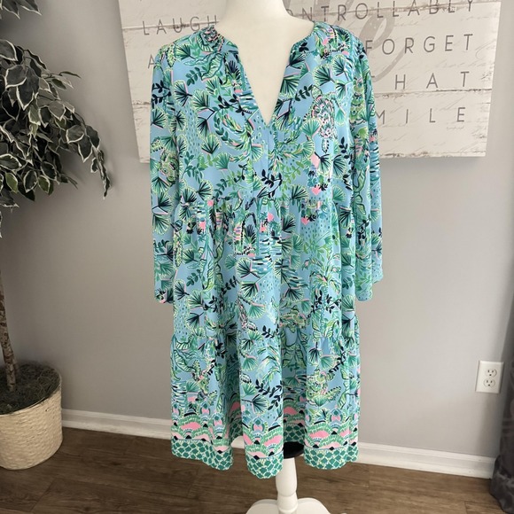 Lilly Pulitzer Dresses & Skirts - Lilly Pulitzer Aqua Tropical-Print Long Sleeve Dress